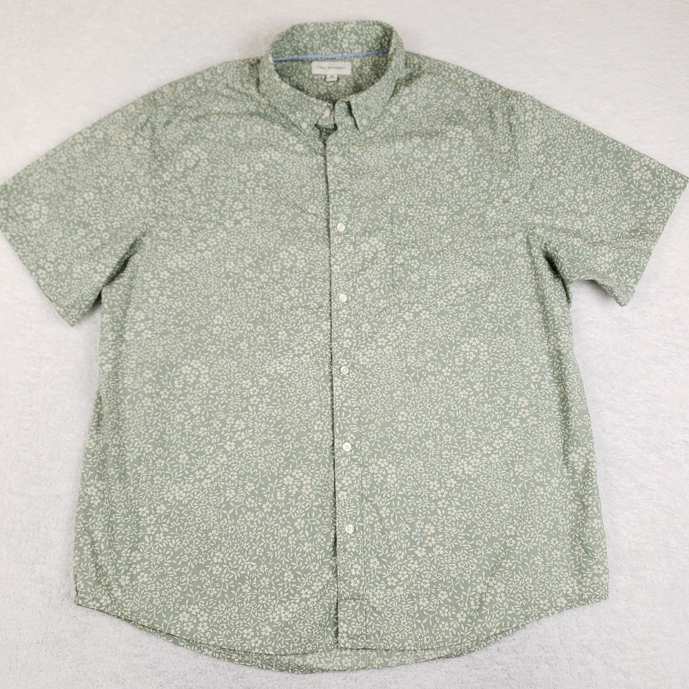 Free Assembly Mens XXL Sage Green Floral Ditsy Short Sleeve Button Down Shirt